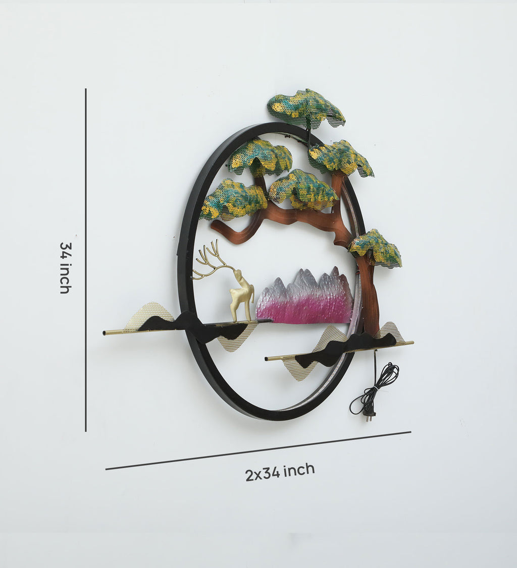 Majestic Deer & Nature Metal Wall Art with LED Light