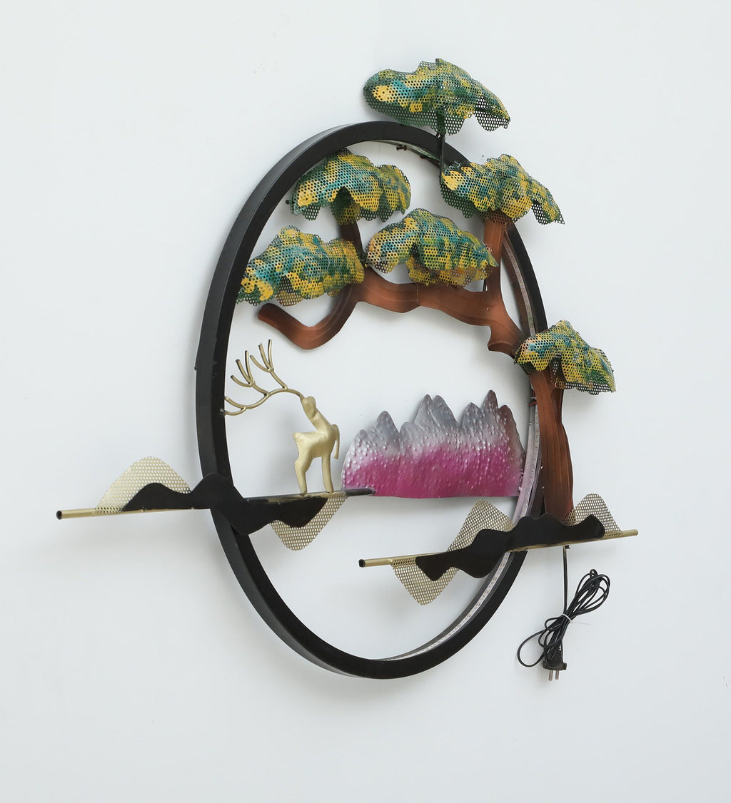 Majestic Deer & Nature Metal Wall Art with LED Light