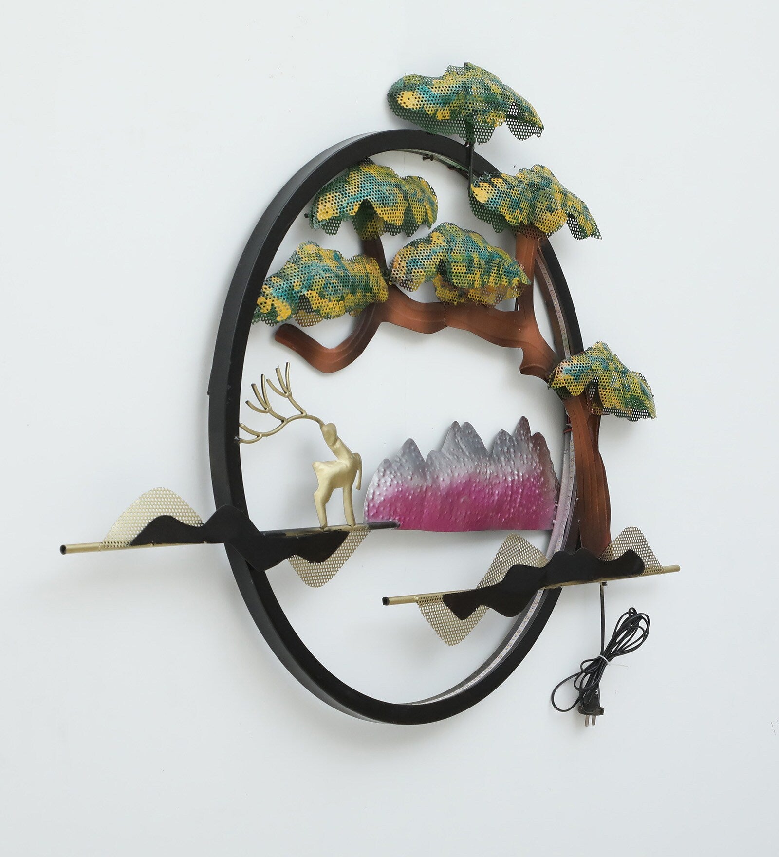 Majestic Deer & Nature Metal Wall Art with LED Light