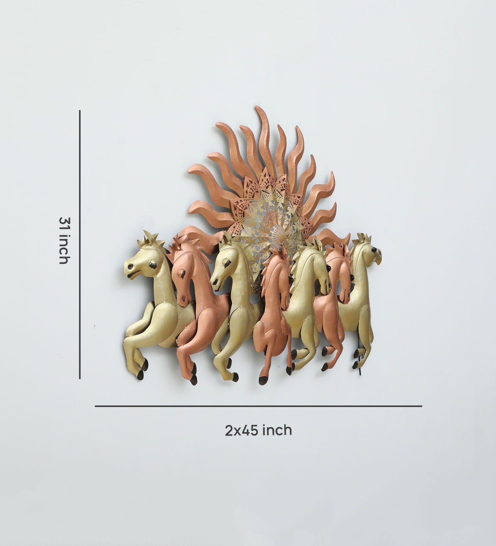 Elegant Seven Horses Metal Wall Art with Radiant Sun Design (LED Backlight)