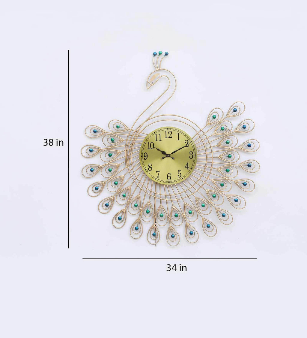 Elegant Peacock Metal Wall Clock with LED Light