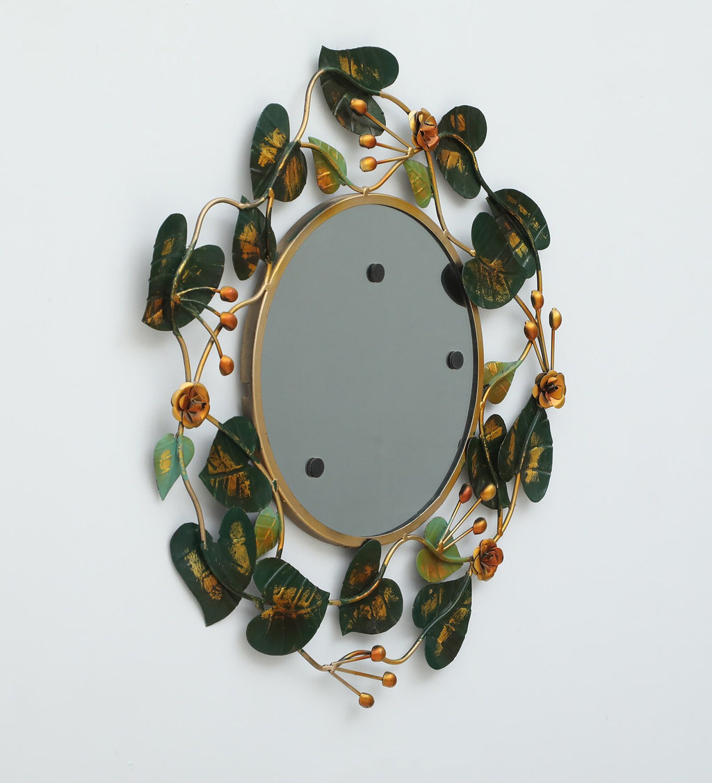 Elegant Leaf & Flower Metal Wall Mirror (26x26 inch)