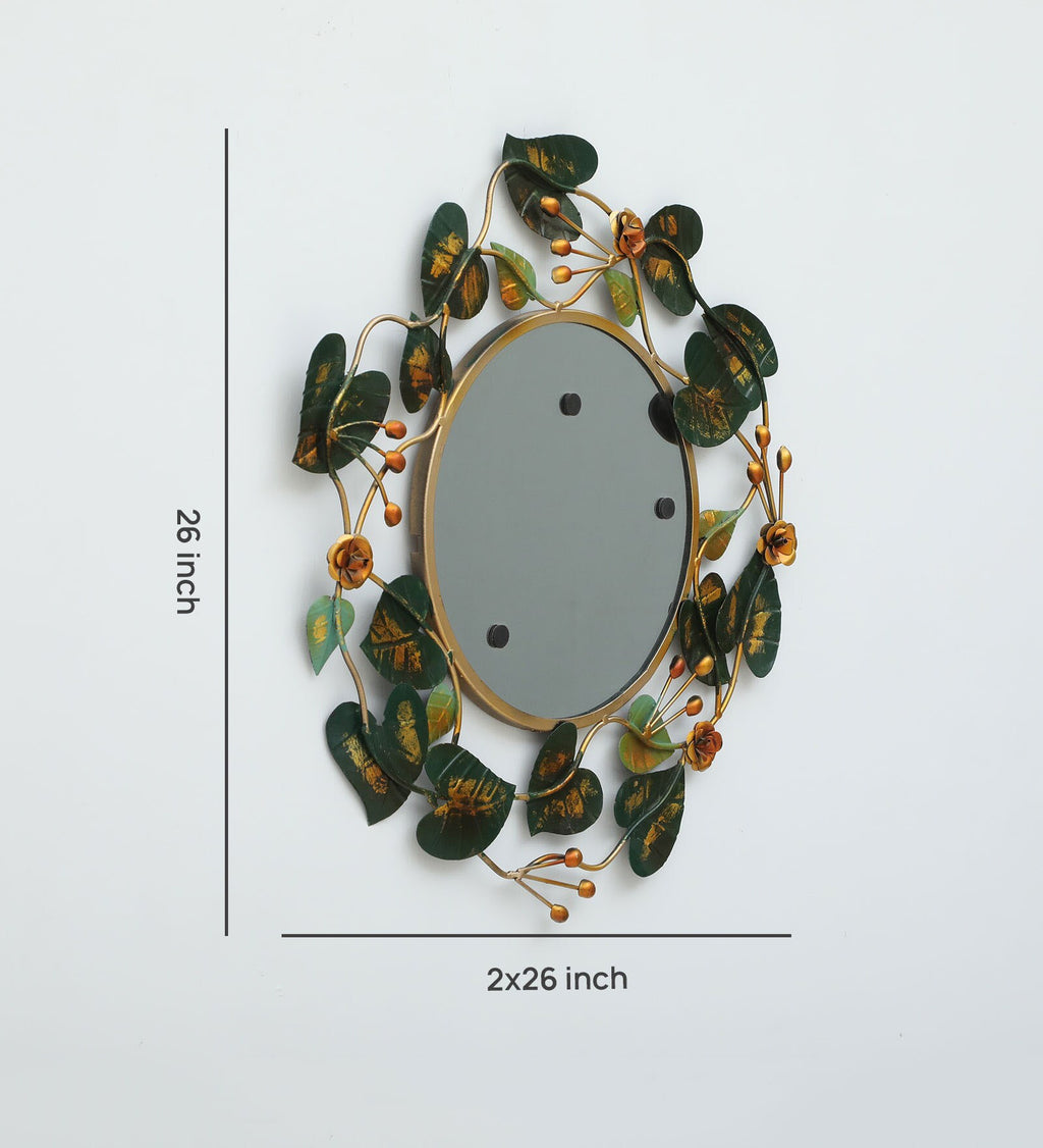 Elegant Leaf & Flower Metal Wall Mirror (26x26 inch)