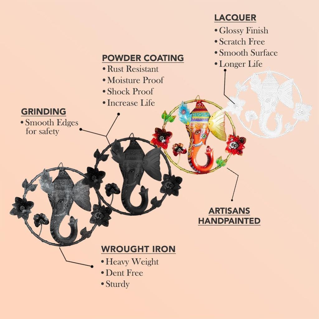 Vibrant Lord Ganesha Metal Wall Art – 54 cm