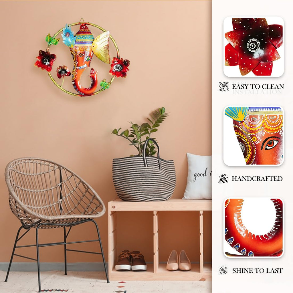 Vibrant Lord Ganesha Metal Wall Art – 54 cm