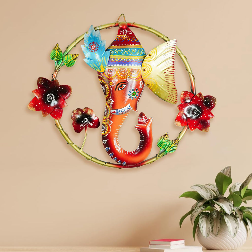 Vibrant Lord Ganesha Metal Wall Art – 54 cm