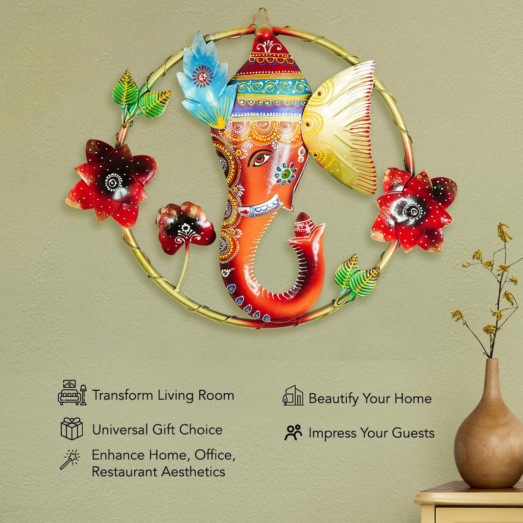 Vibrant Lord Ganesha Metal Wall Art – 54 cm