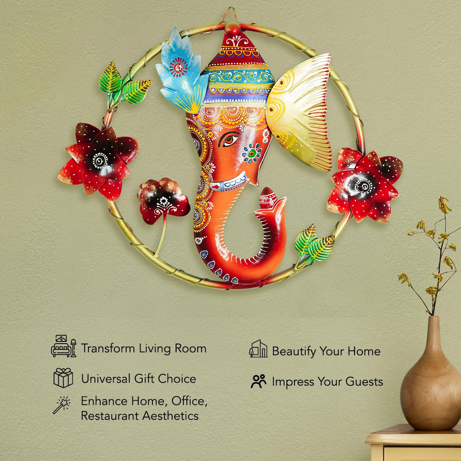 Vibrant Lord Ganesha Metal Wall Art – 54 cm