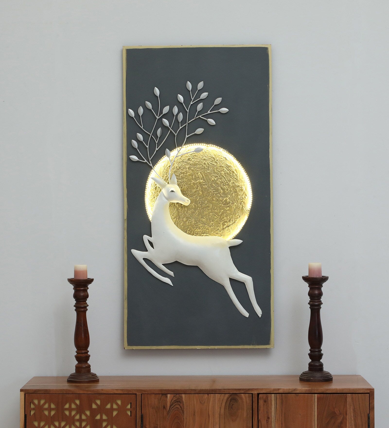 Elegant Deer Metal Wall Art with LED Backlight