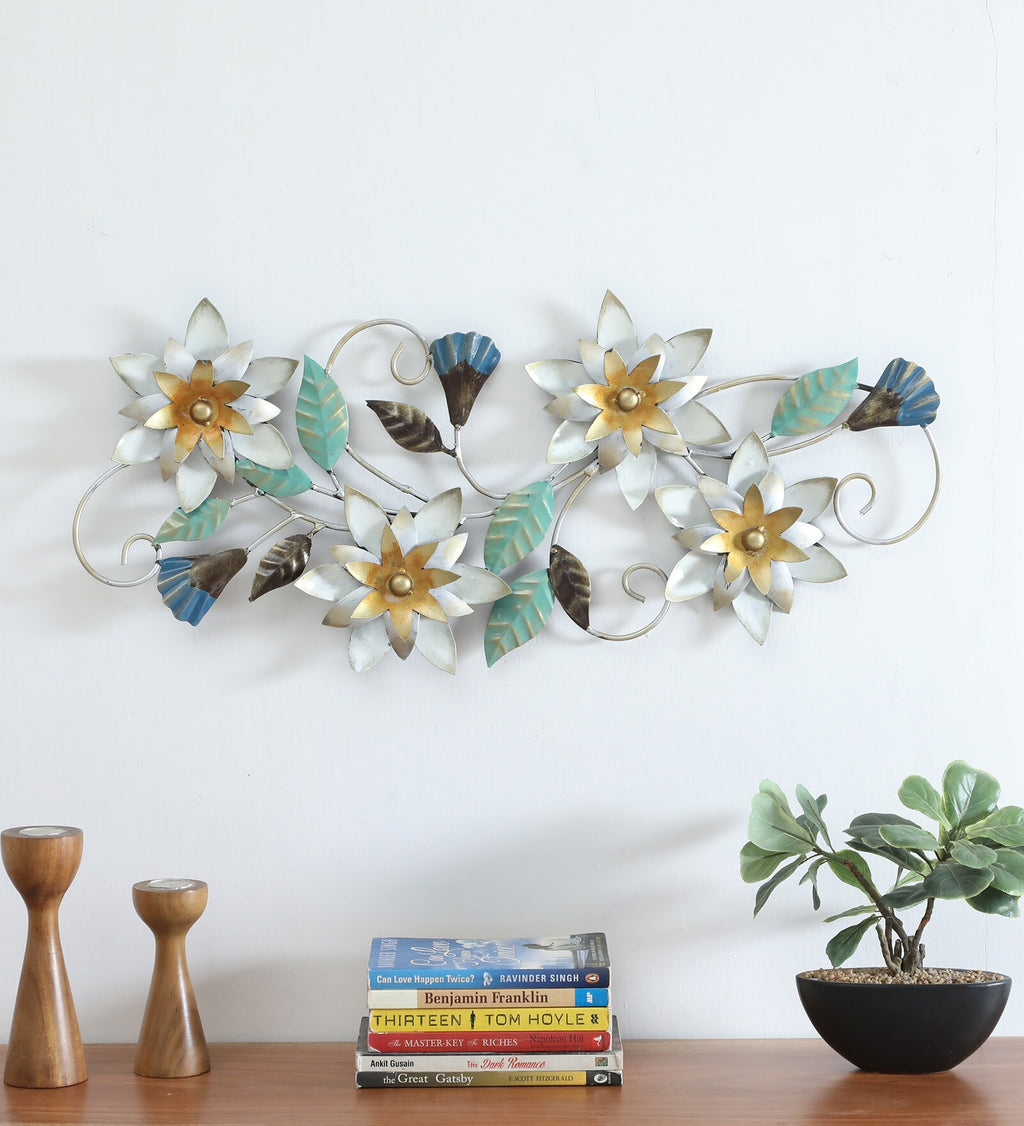 Elegant Floral Symphony Metal Wall Art (29x14 inch)