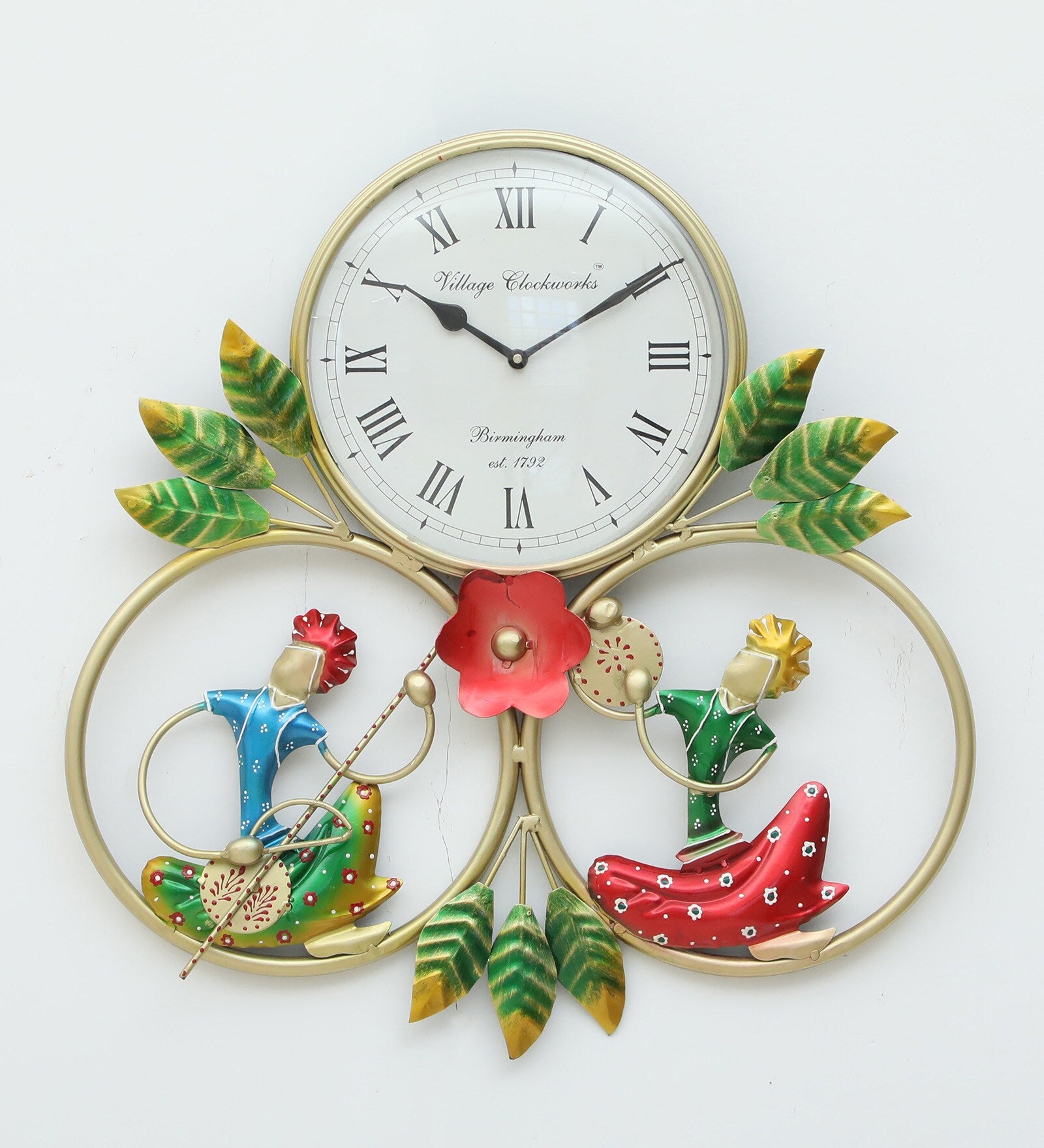 Folk Musician Metal Wall Clock – Artistic Handmade Decor