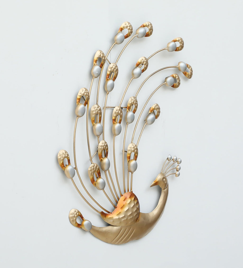 Golden Peacock Metal Wall Art (30 x 24 Inch)