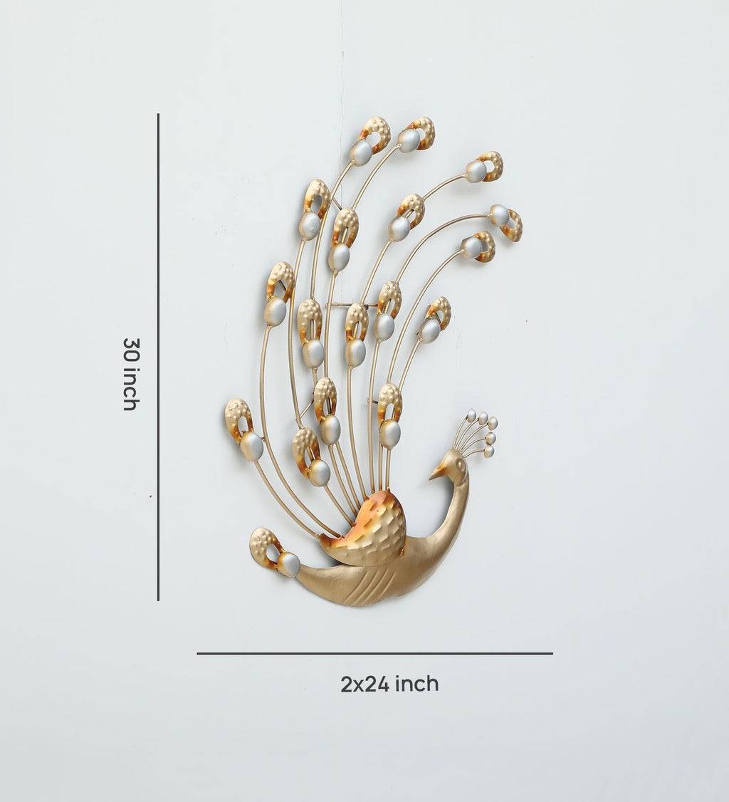 Golden Peacock Metal Wall Art (30 x 24 Inch)