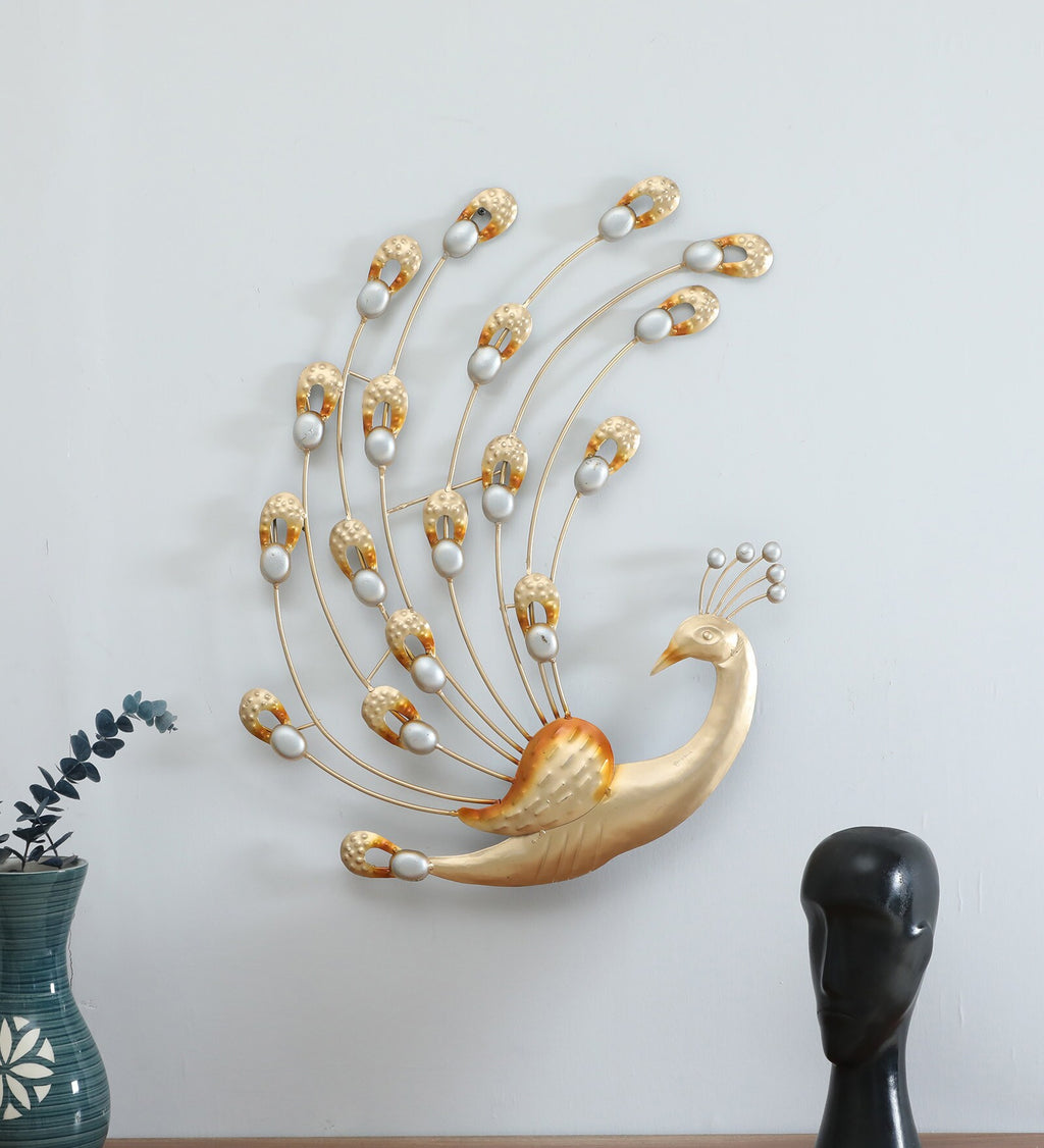 Golden Peacock Metal Wall Art (30 x 24 Inch)