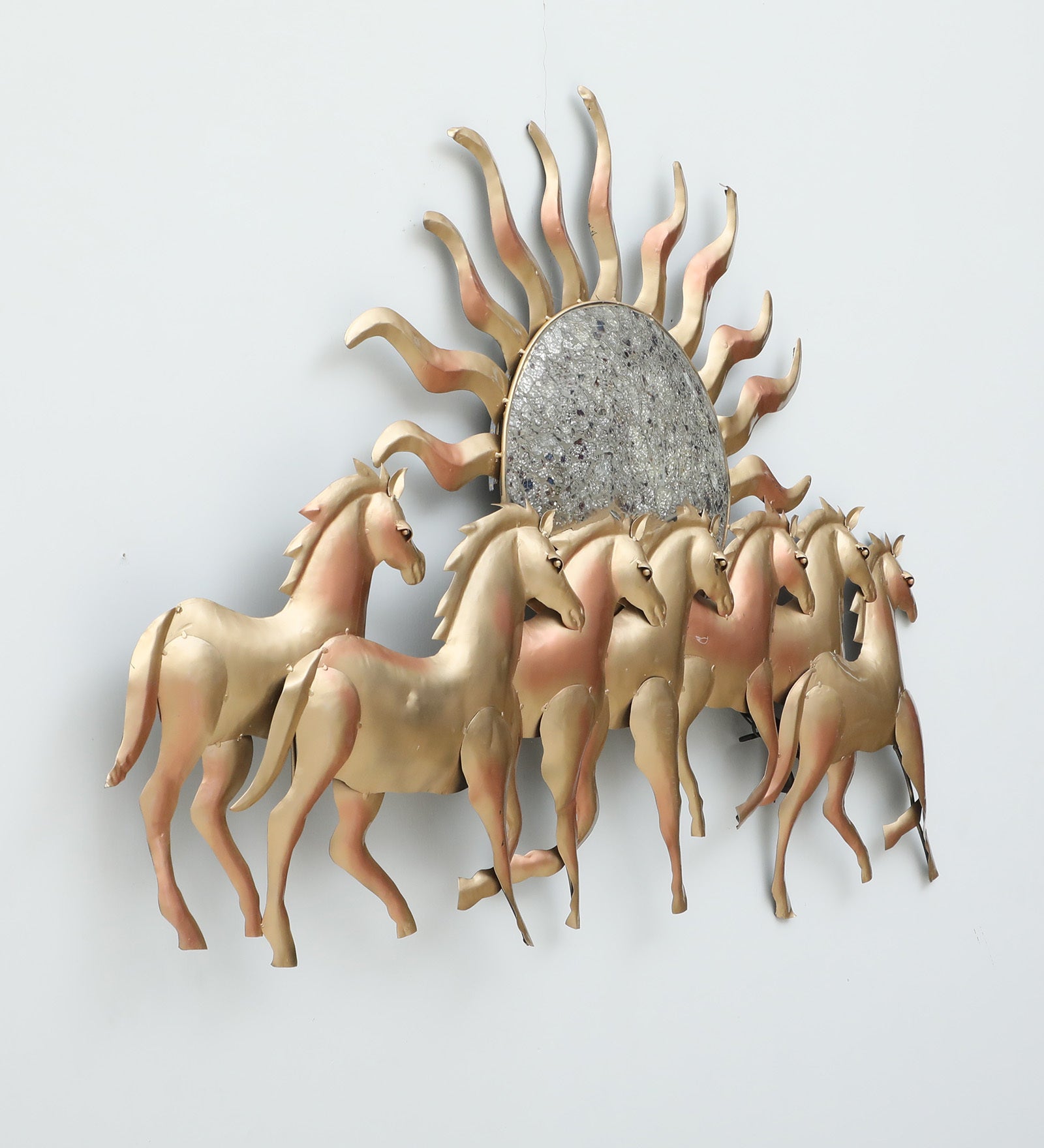 Golden Horses with Rising Sun Metal Wall Art (LED Backlit)