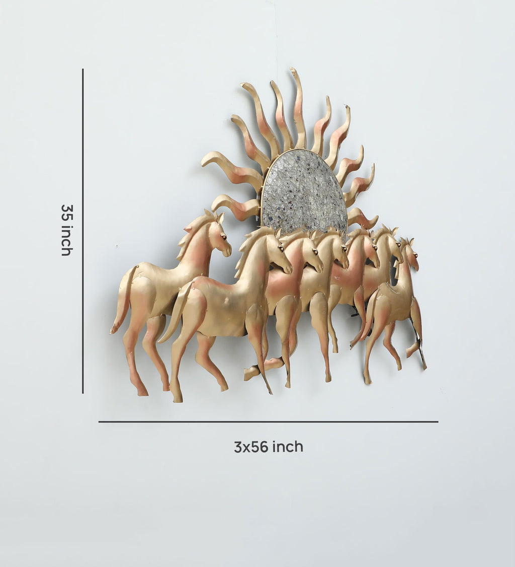 Golden Horses with Rising Sun Metal Wall Art (LED Backlit)