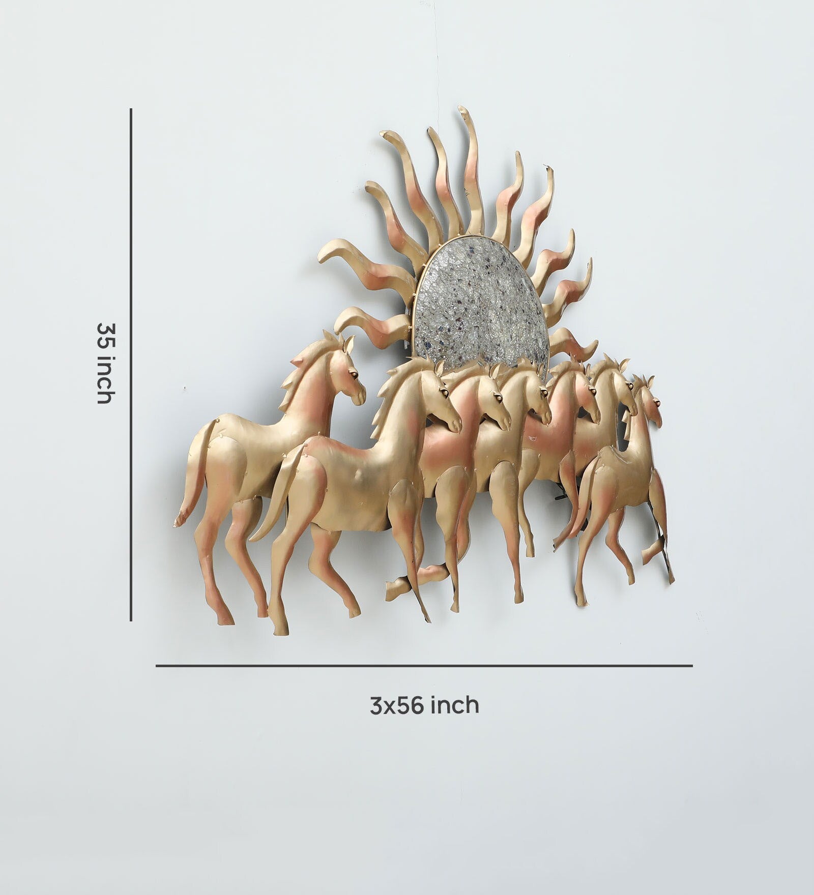 Golden Horses with Rising Sun Metal Wall Art (LED Backlit)