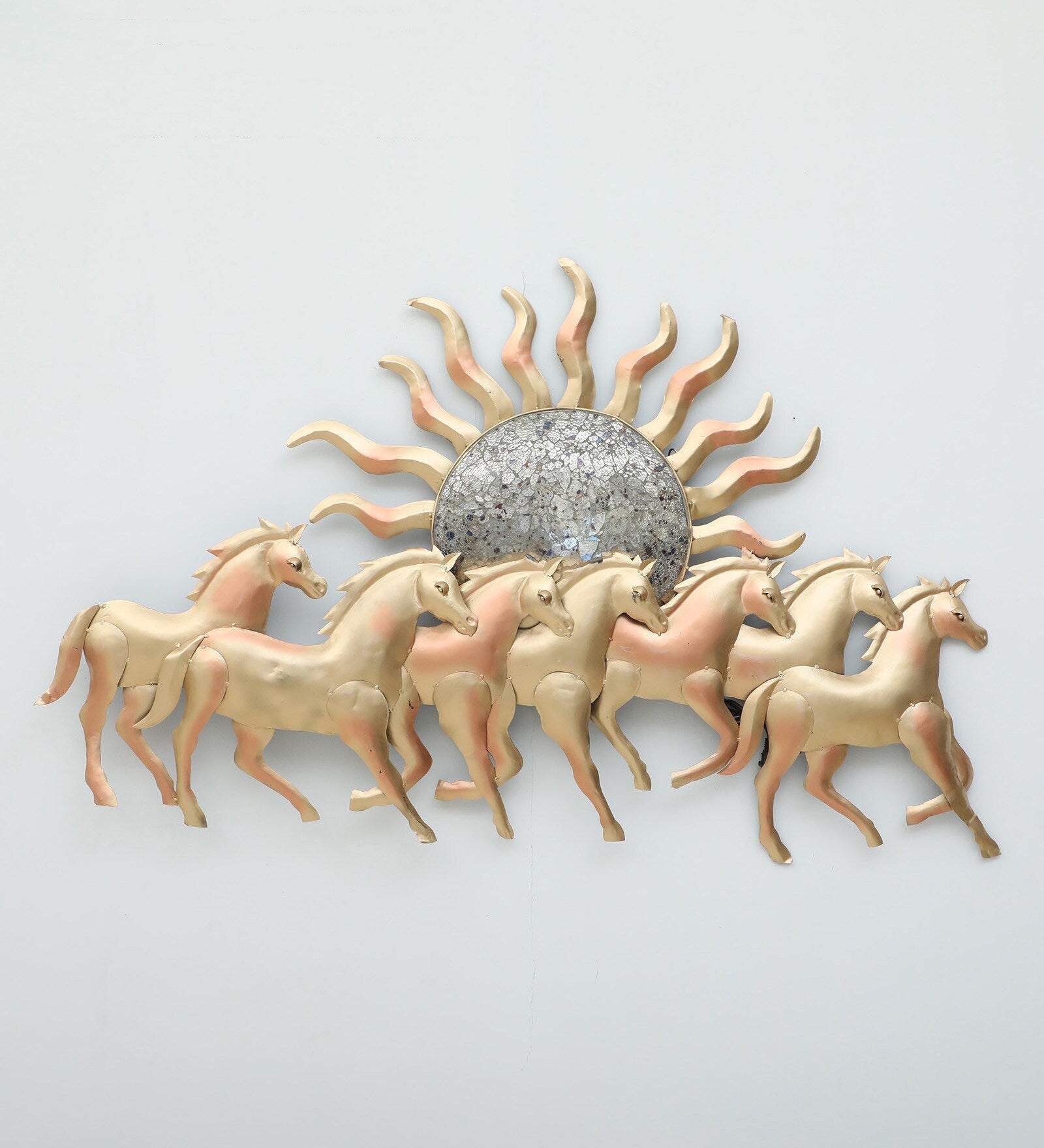 Golden Horses with Rising Sun Metal Wall Art (LED Backlit)