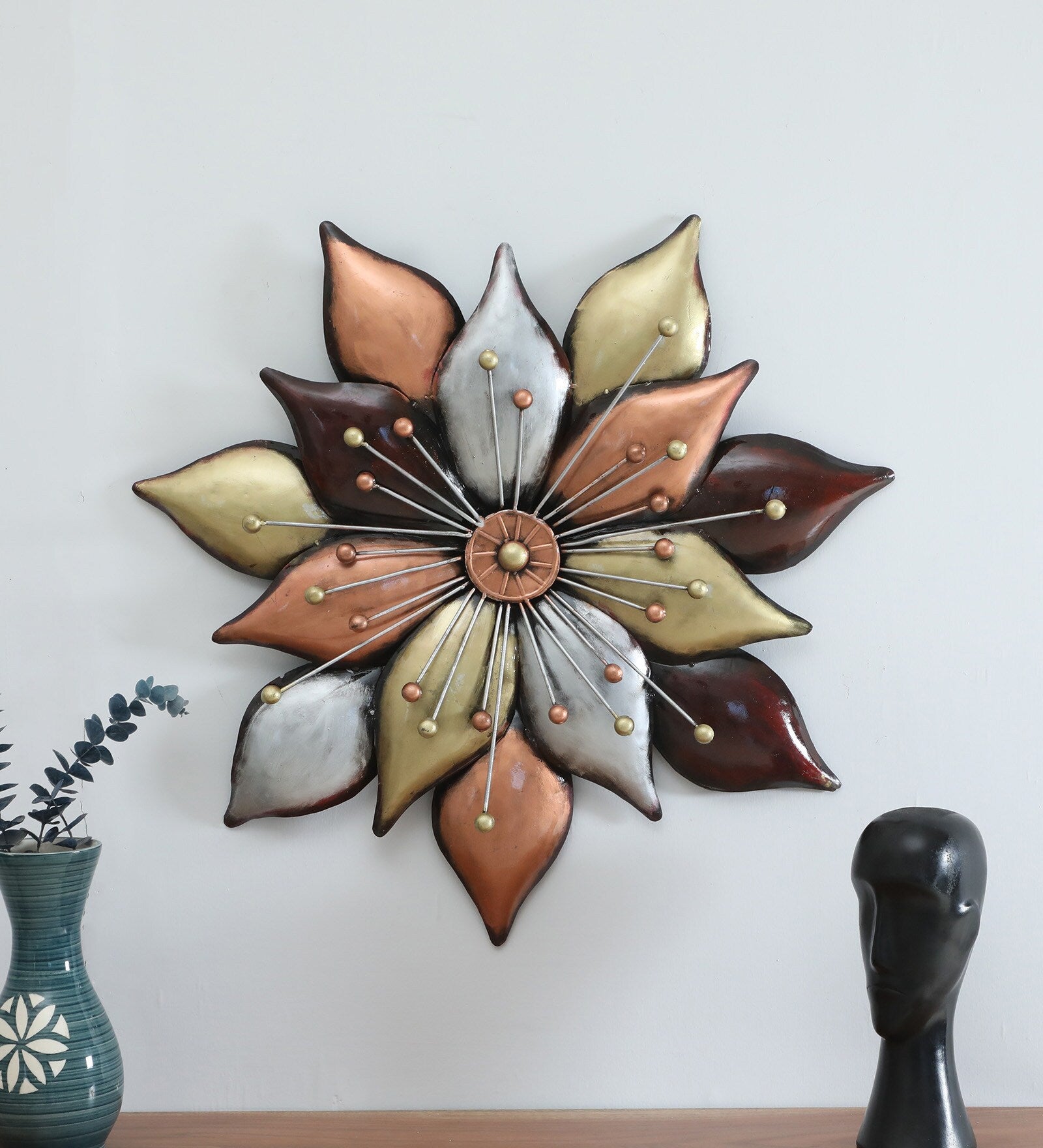 Radiant Metallic Flower Wall Art (28 x 28 Inches)