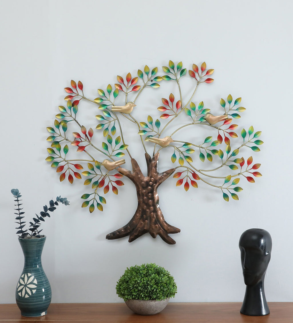 Vibrant Metal Tree Wall Art with Birds – 29x35 Inch