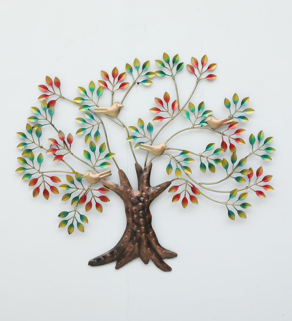 Vibrant Metal Tree Wall Art with Birds – 29x35 Inch