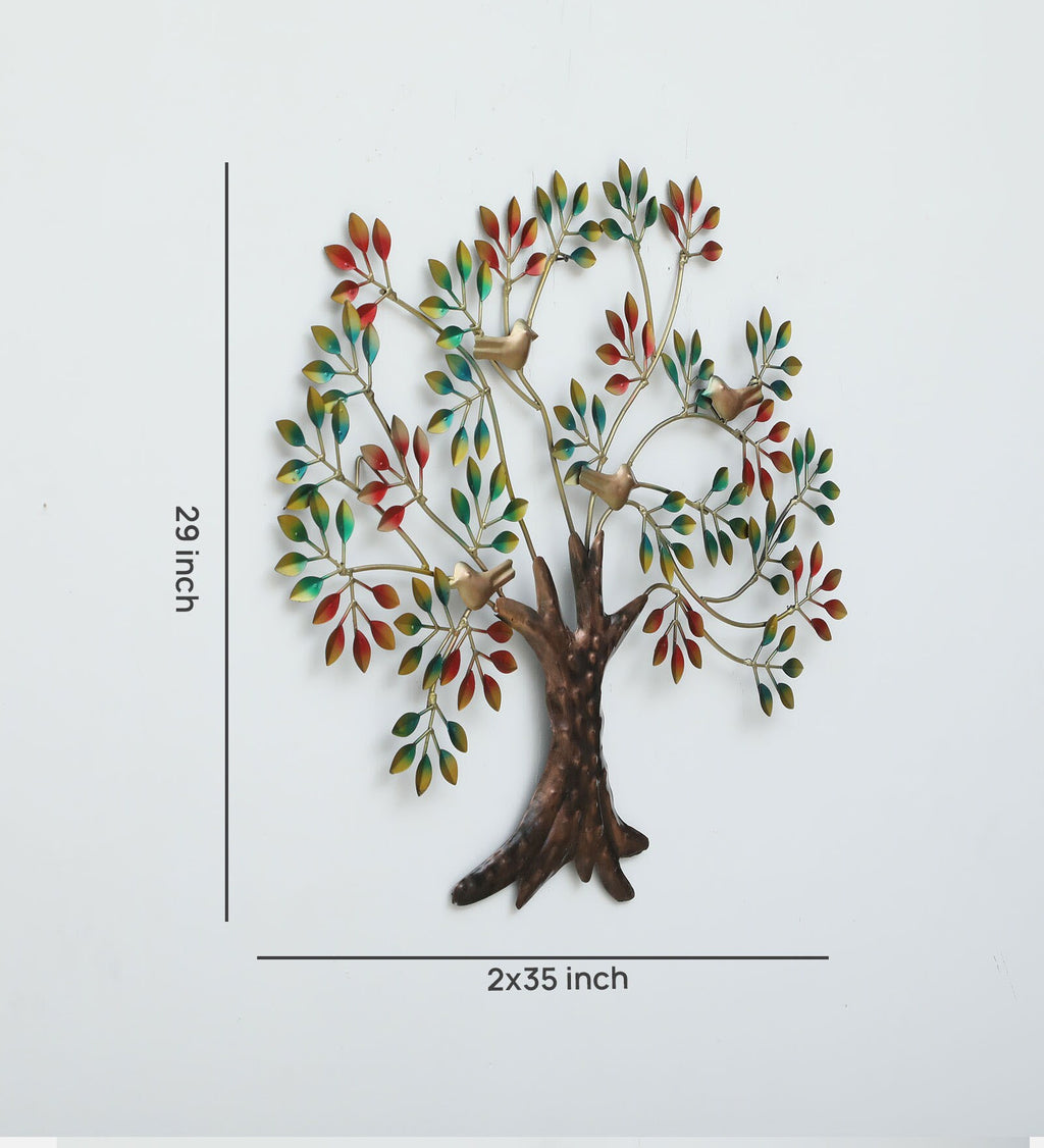 Vibrant Metal Tree Wall Art with Birds – 29x35 Inch