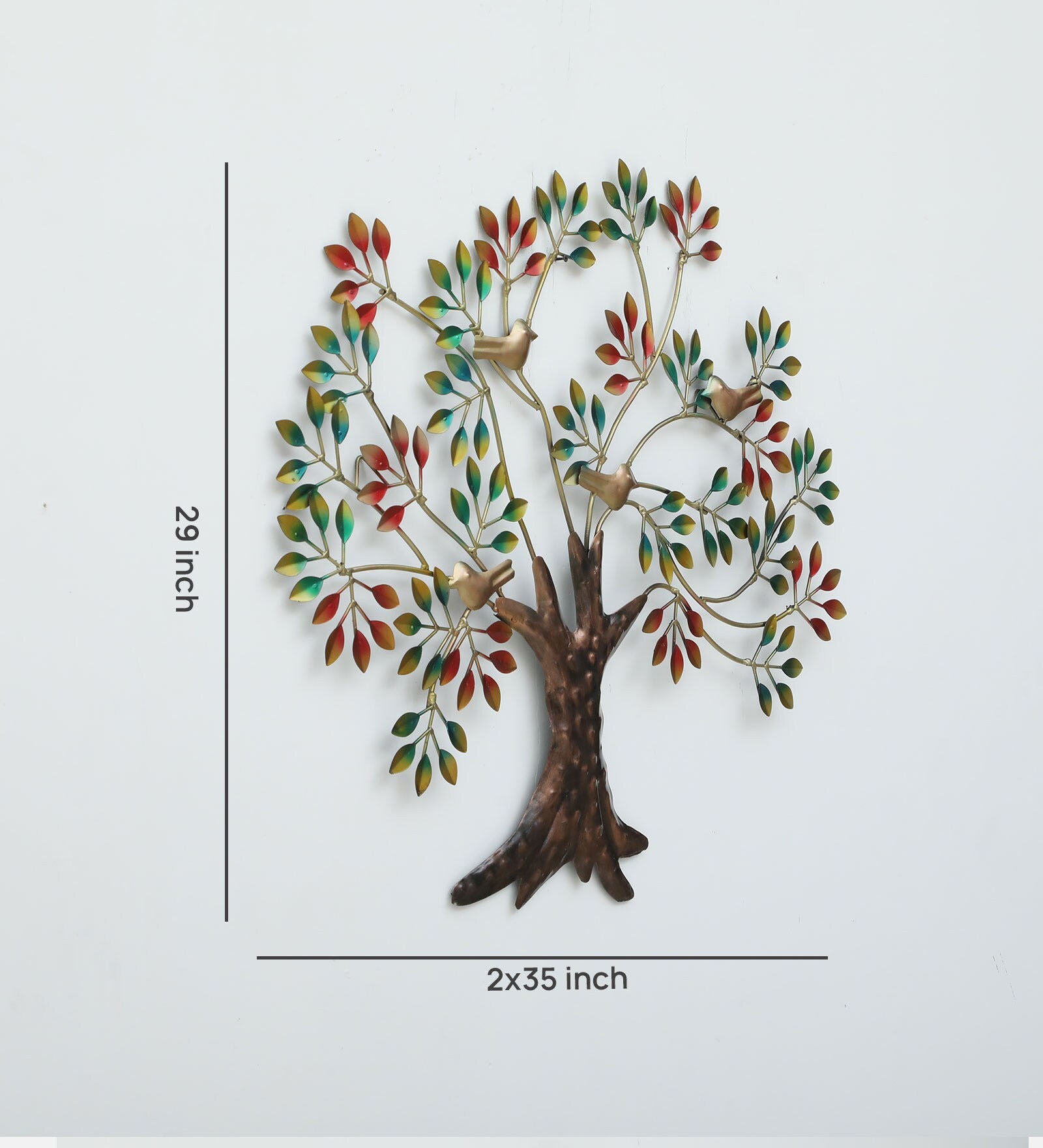 Vibrant Metal Tree Wall Art with Birds – 29x35 Inch