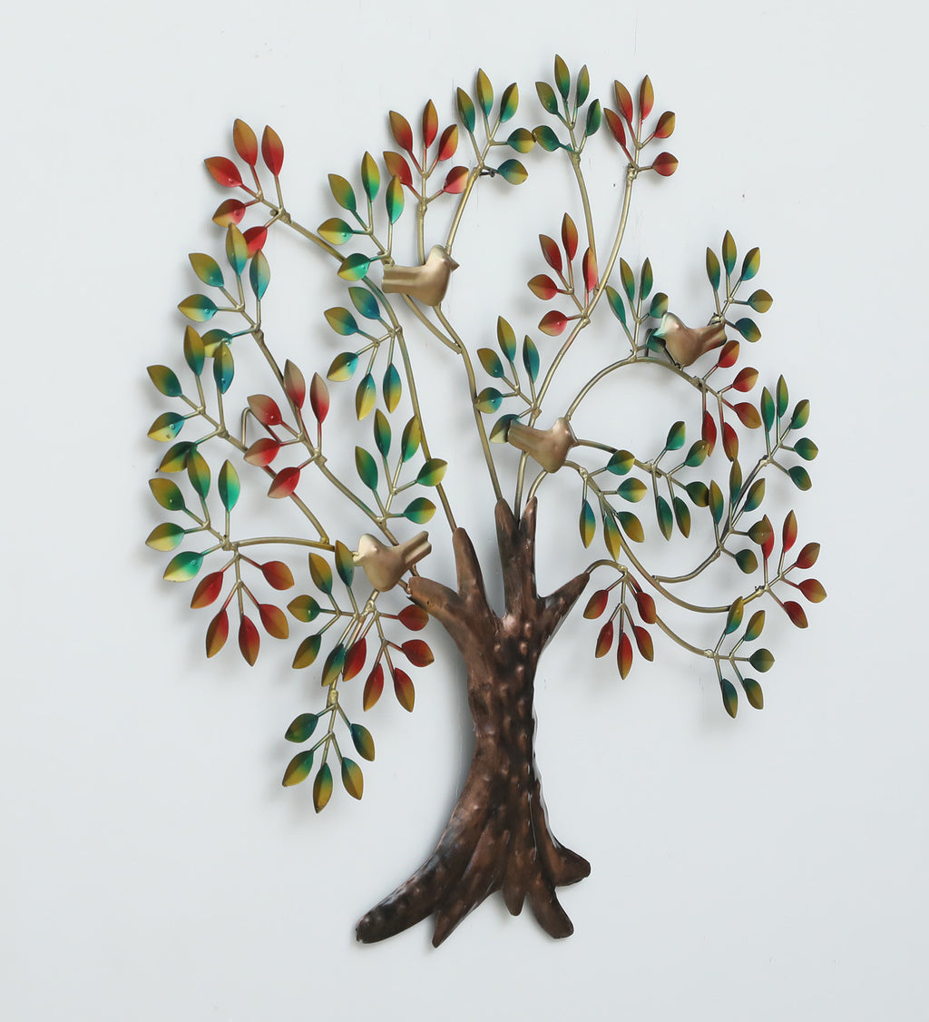 Vibrant Metal Tree Wall Art with Birds – 29x35 Inch