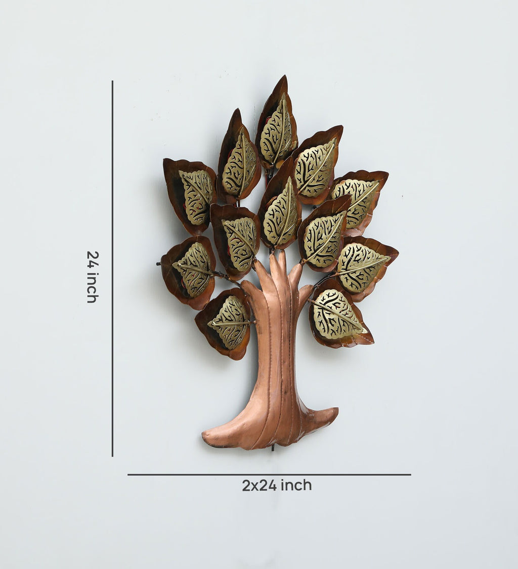 Golden Tree of Light Metal Wall Art