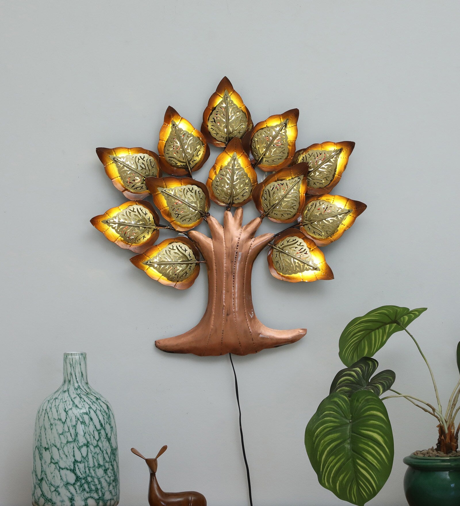 Golden Tree of Light Metal Wall Art