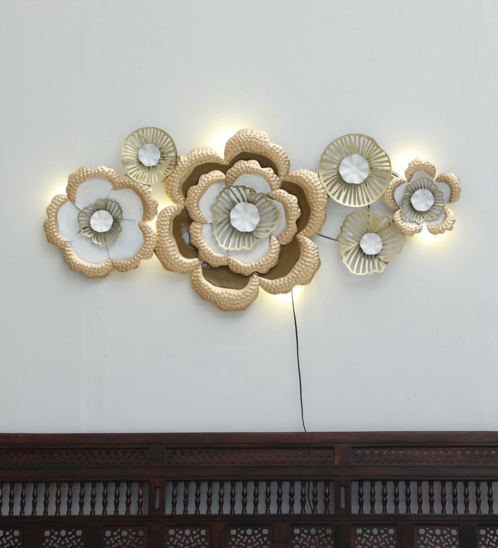 Golden Blossom Radiance Metal Wall Art with LED