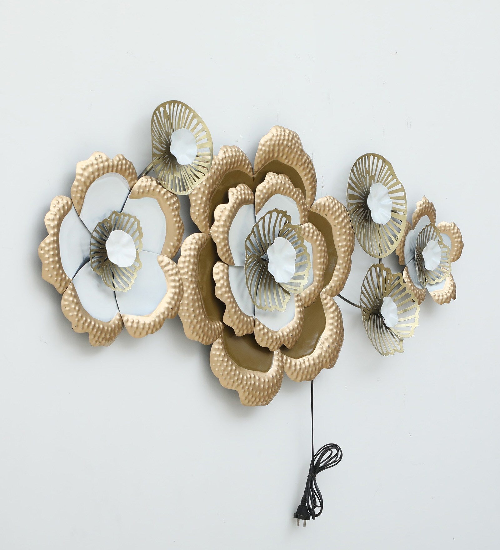 Golden Blossom Radiance Metal Wall Art with LED
