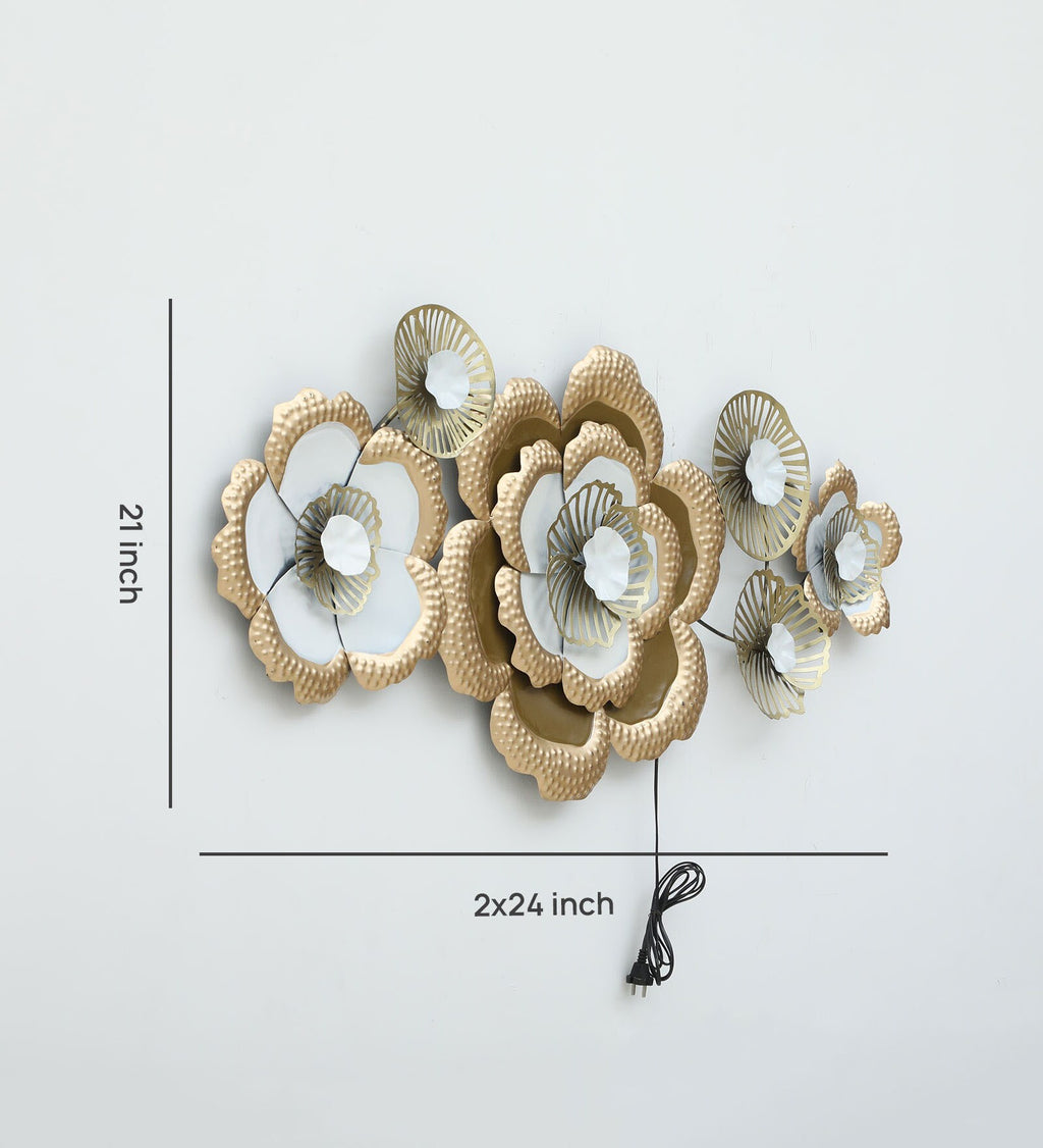 Golden Blossom Radiance Metal Wall Art with LED