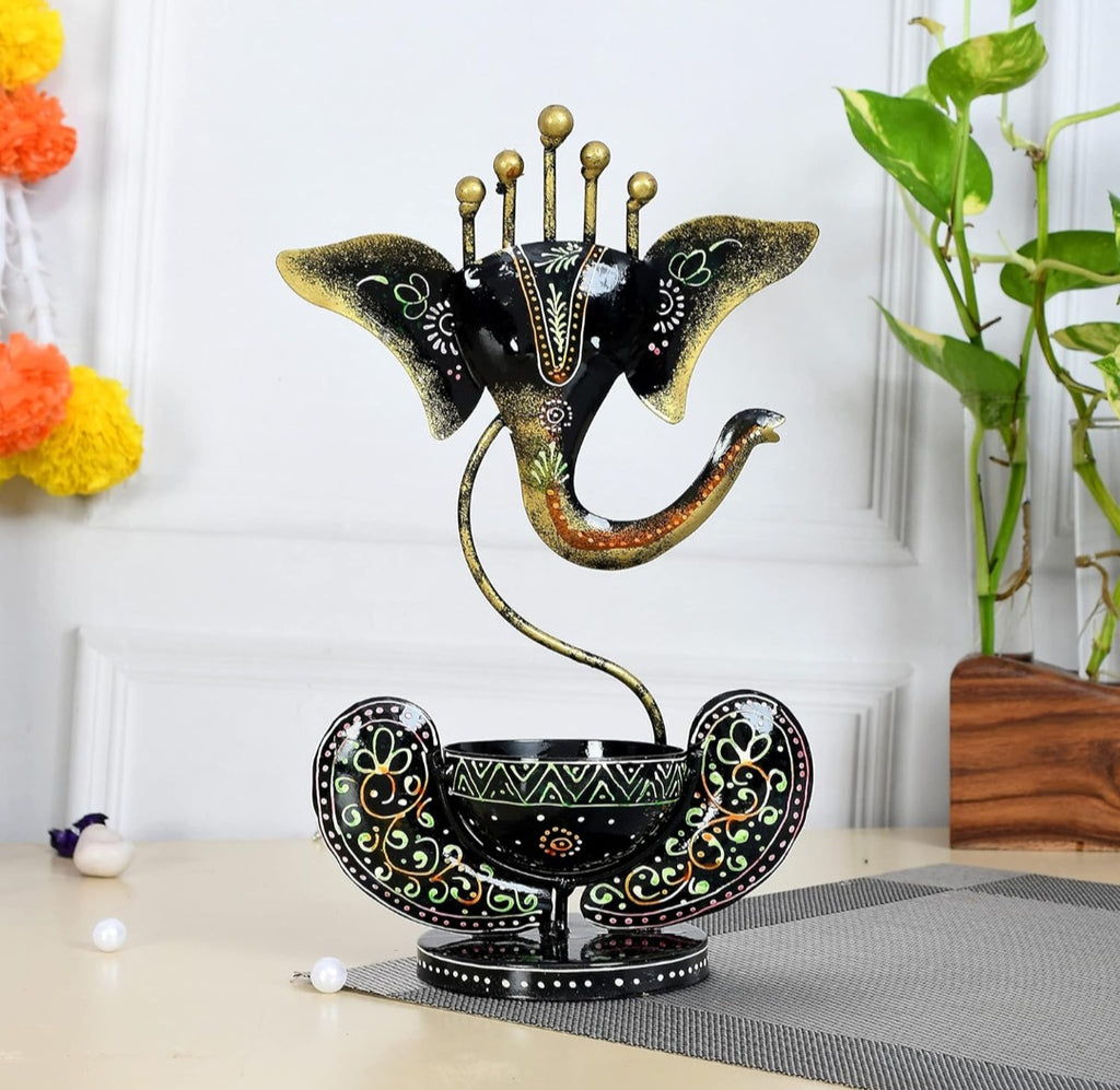 Handcrafted Metal Ganesha Tea Light Holder | Decorative Showpiece (27cm x 9cm)
