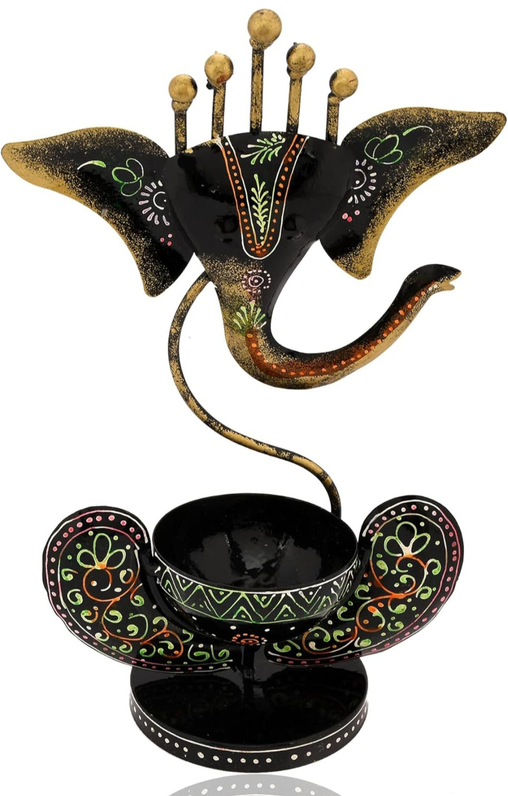 Handcrafted Metal Ganesha Tea Light Holder | Decorative Showpiece (27cm x 9cm)
