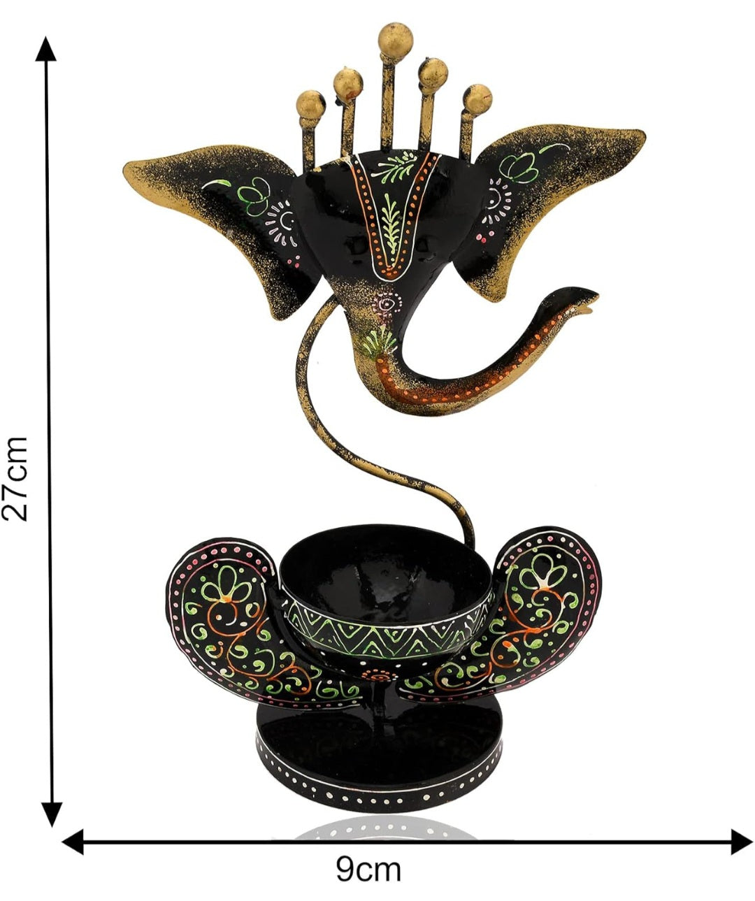 Handcrafted Metal Ganesha Tea Light Holder | Decorative Showpiece (27cm x 9cm)