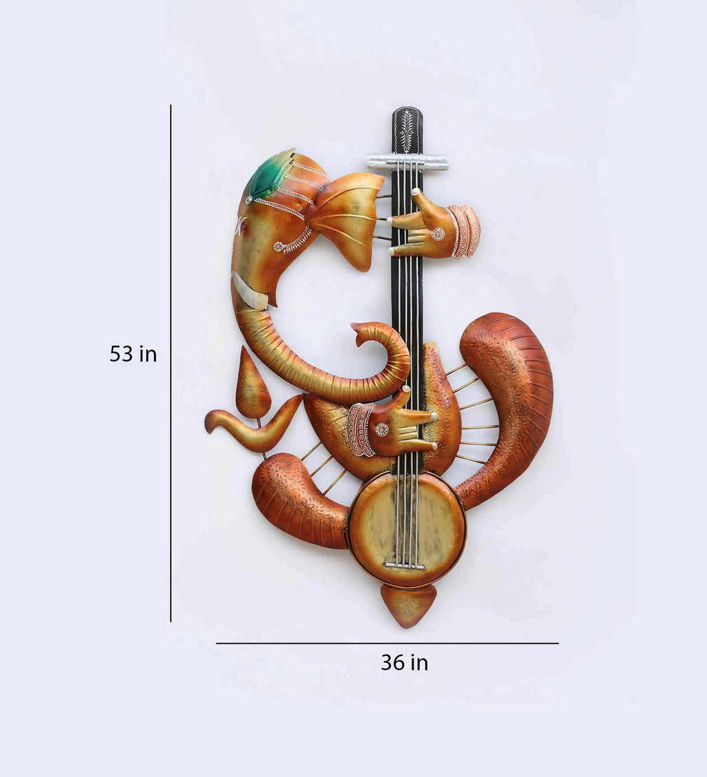Divine Ganesha with Veena Metal Wall Art