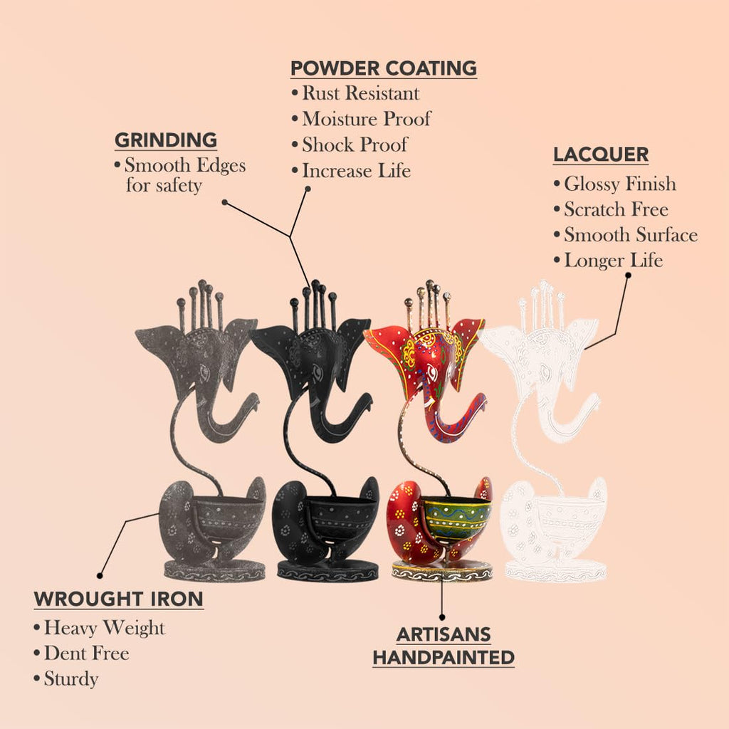 Handcrafted Red Metal Ganesha Tea Light Candle Holder | Decorative Showpiece for Home & Gift (27cm x 15cm)