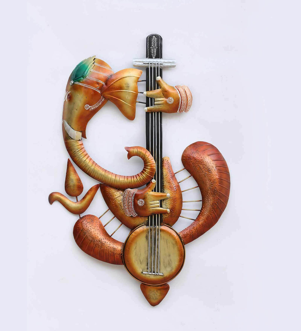 Divine Ganesha with Veena Metal Wall Art