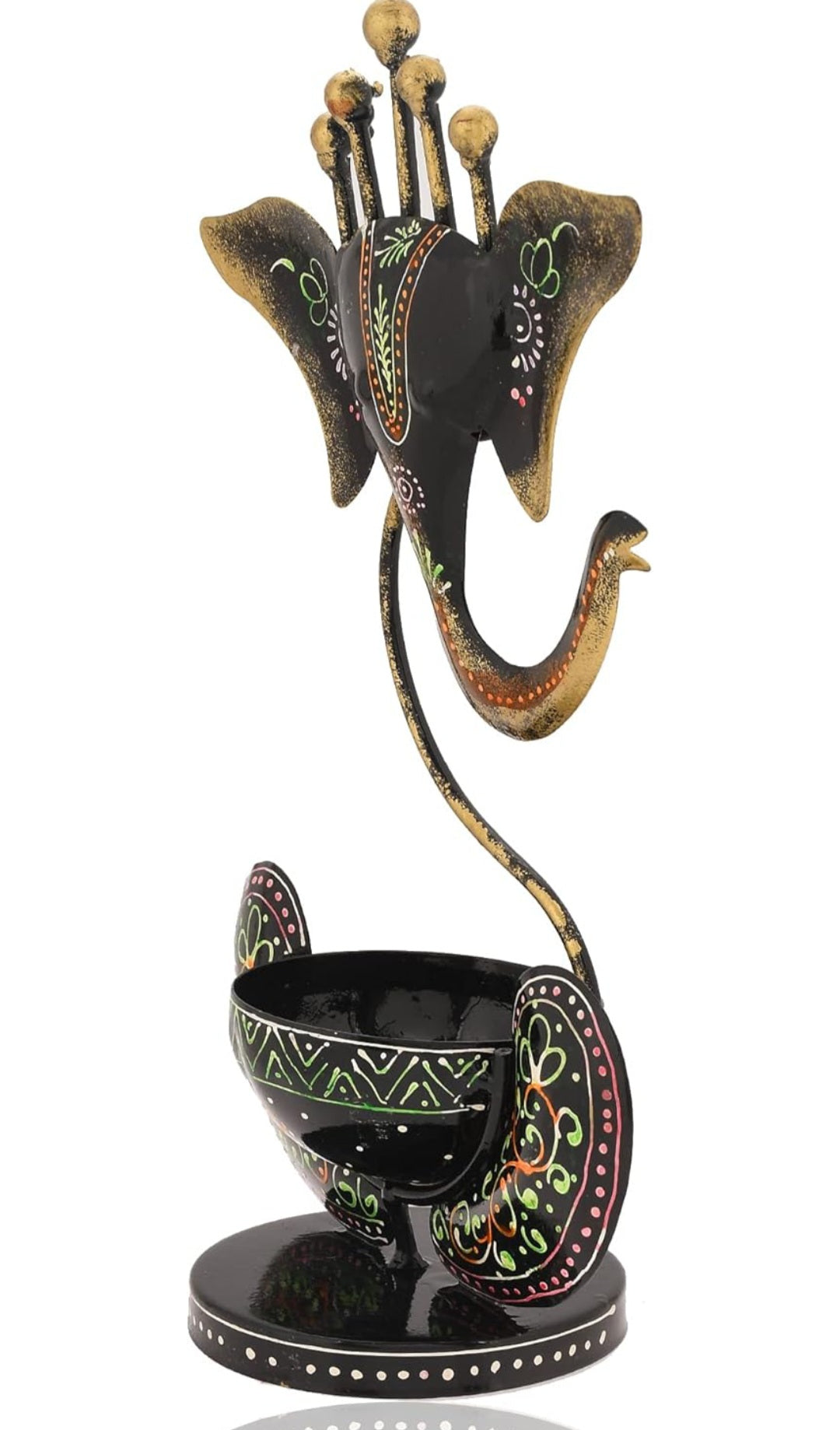 Handcrafted Metal Ganesha Tea Light Holder | Decorative Showpiece (27cm x 9cm)