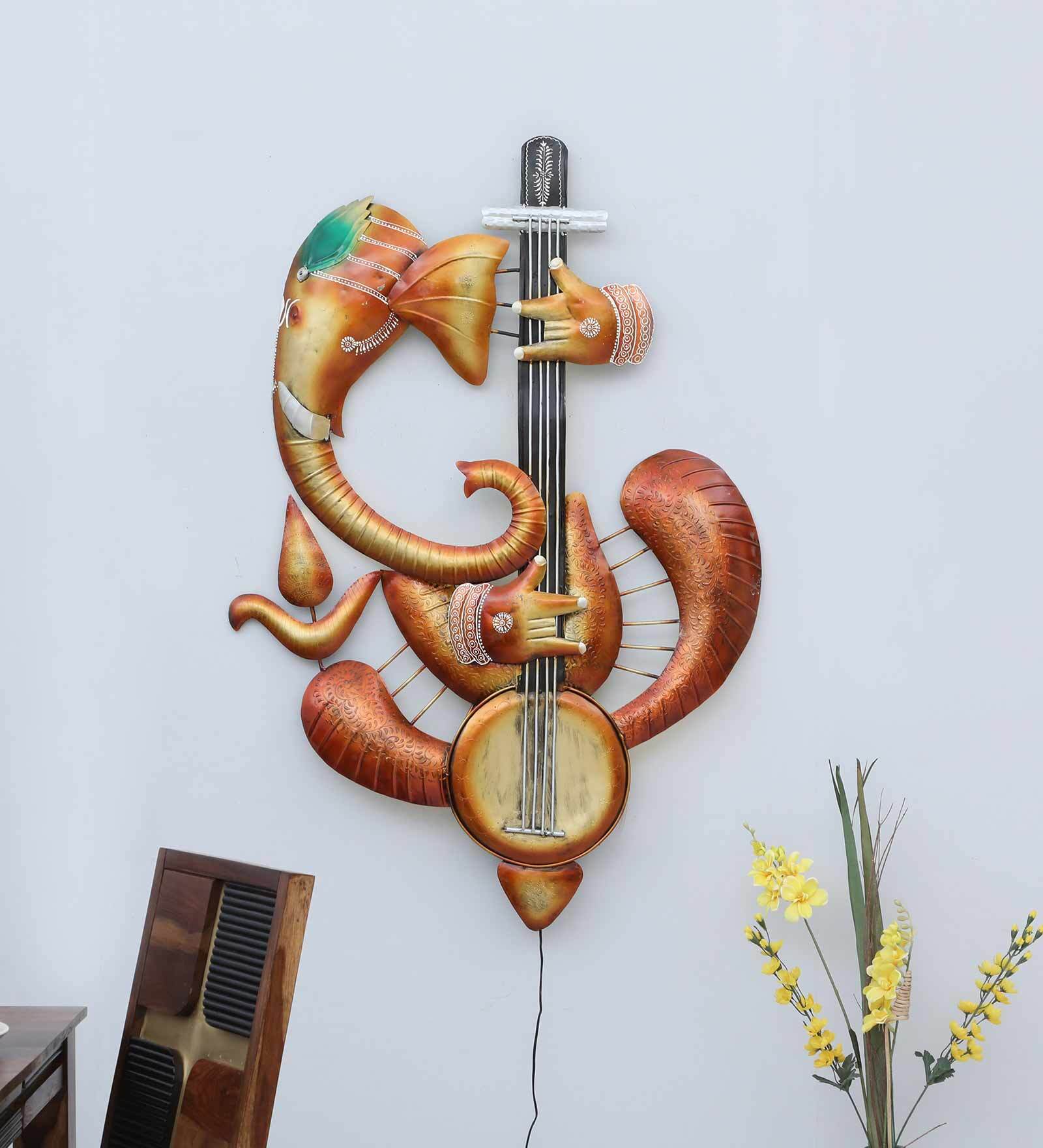 Divine Ganesha with Veena Metal Wall Art