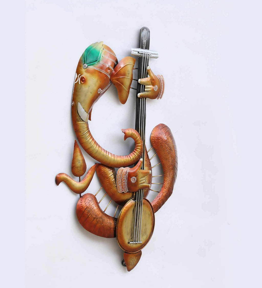 Divine Ganesha with Veena Metal Wall Art