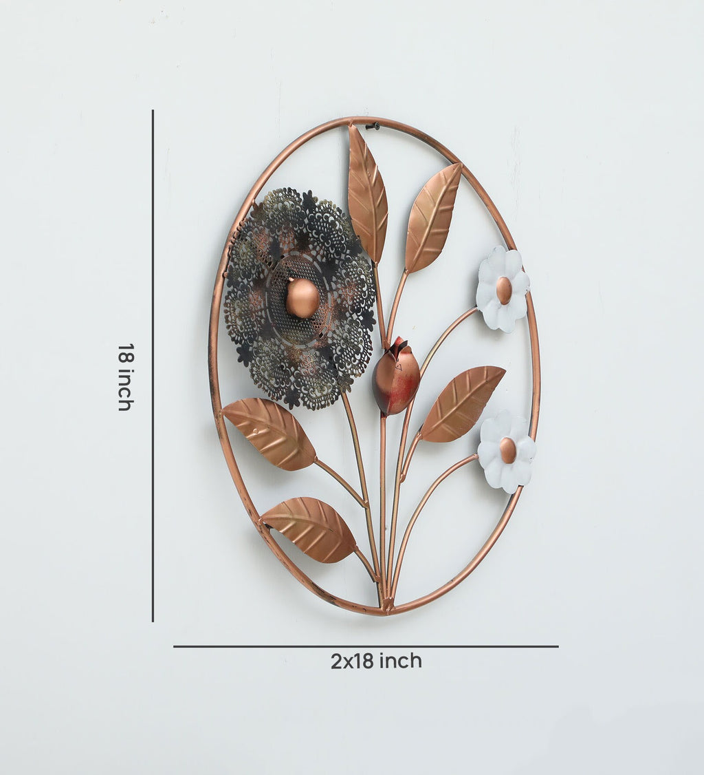 Elegant Floral Metal Wall Art – Copper & White Bloom Design