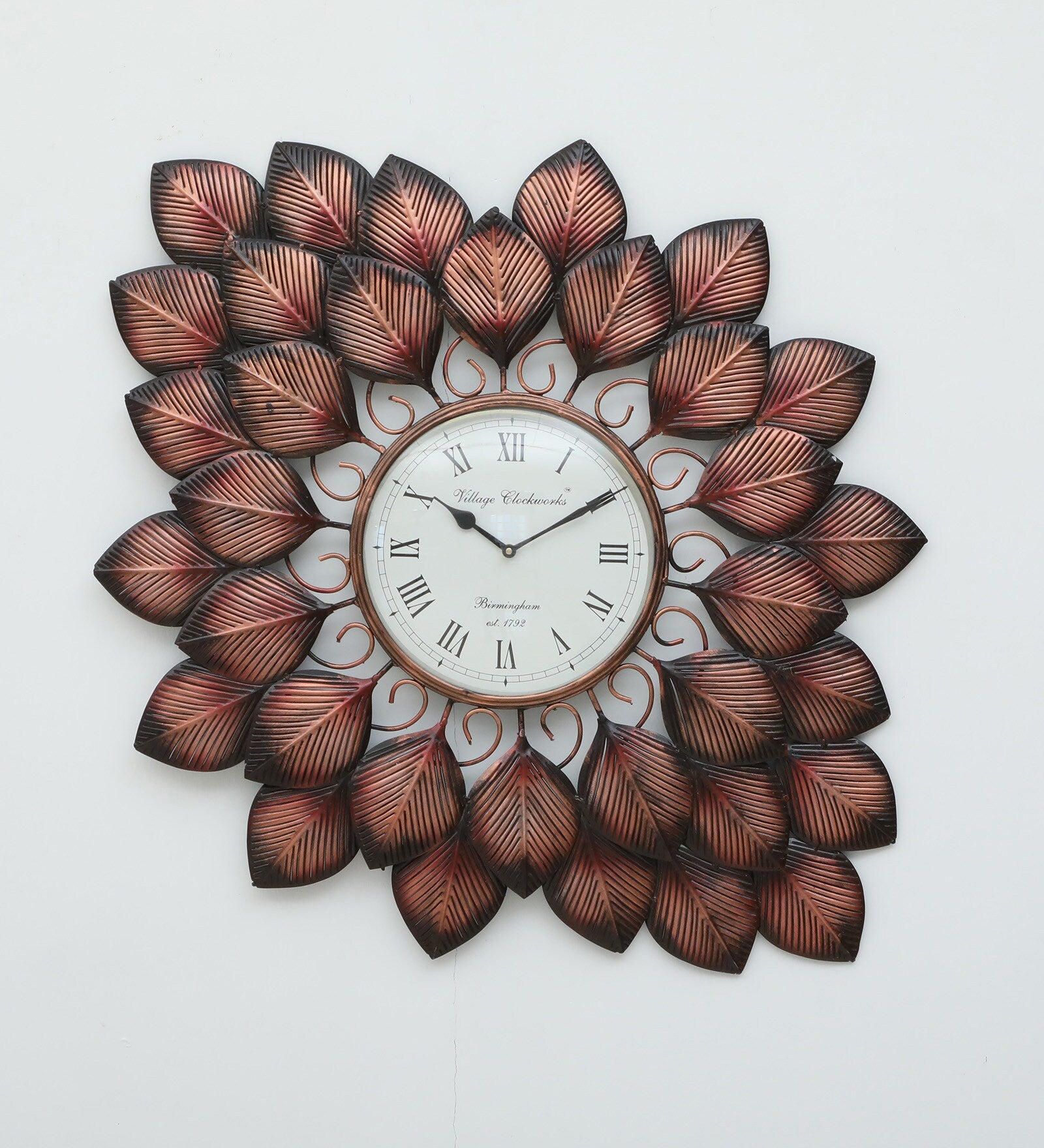 Vintage Copper Leaf Metal Wall Clock – Artistic Home Décor Accent