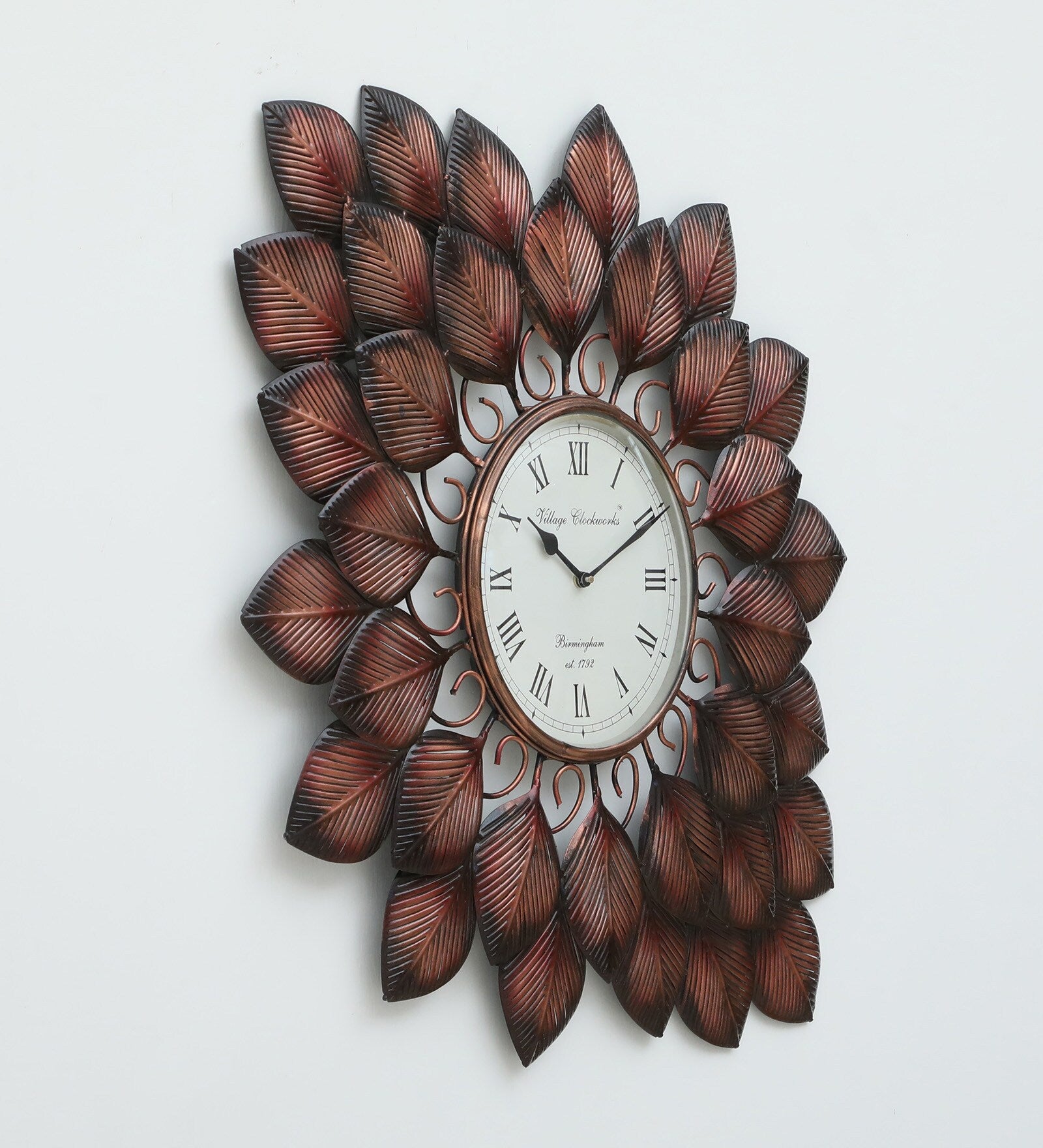 Vintage Copper Leaf Metal Wall Clock – Artistic Home Décor Accent