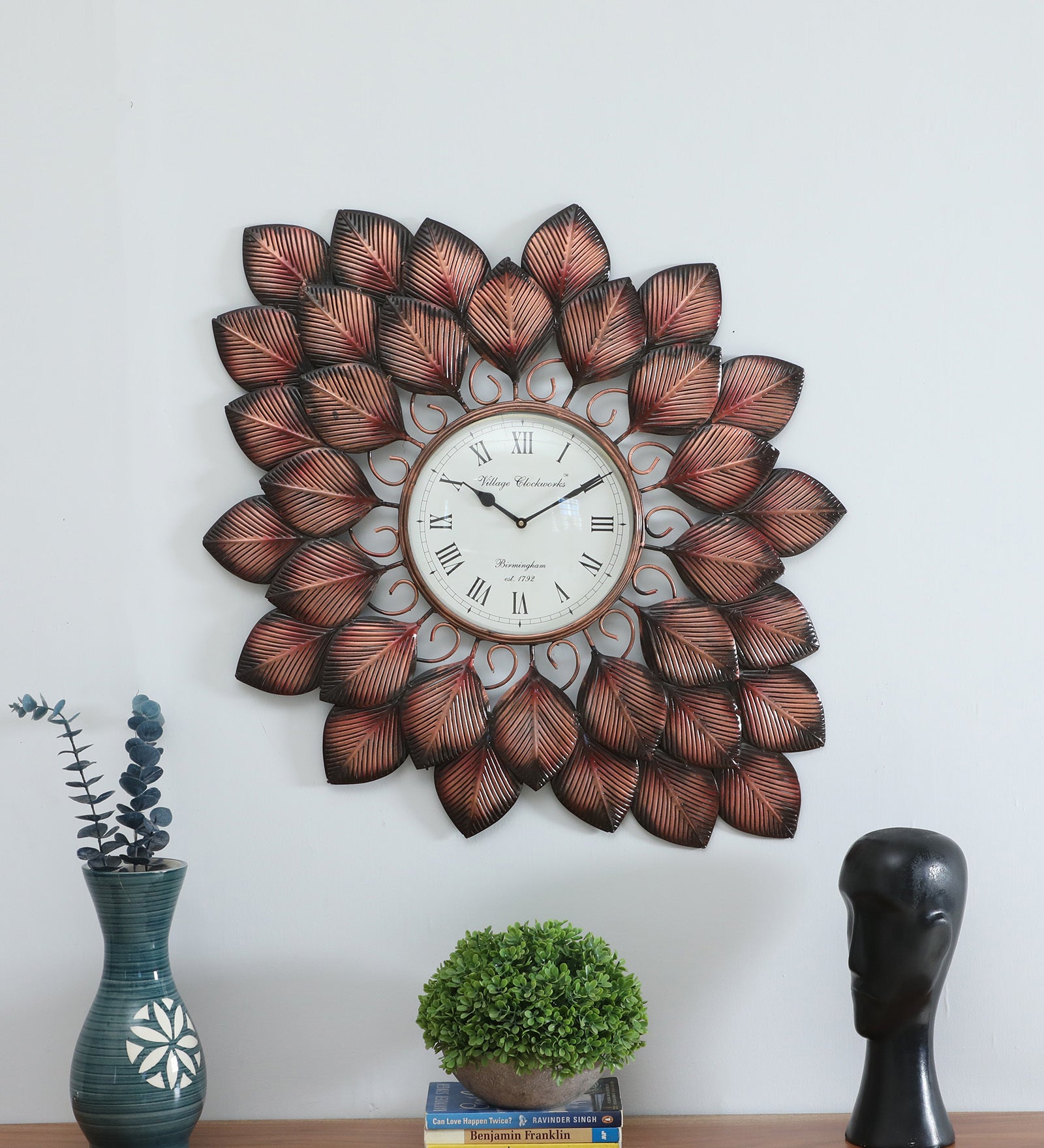 Vintage Copper Leaf Metal Wall Clock – Artistic Home Décor Accent