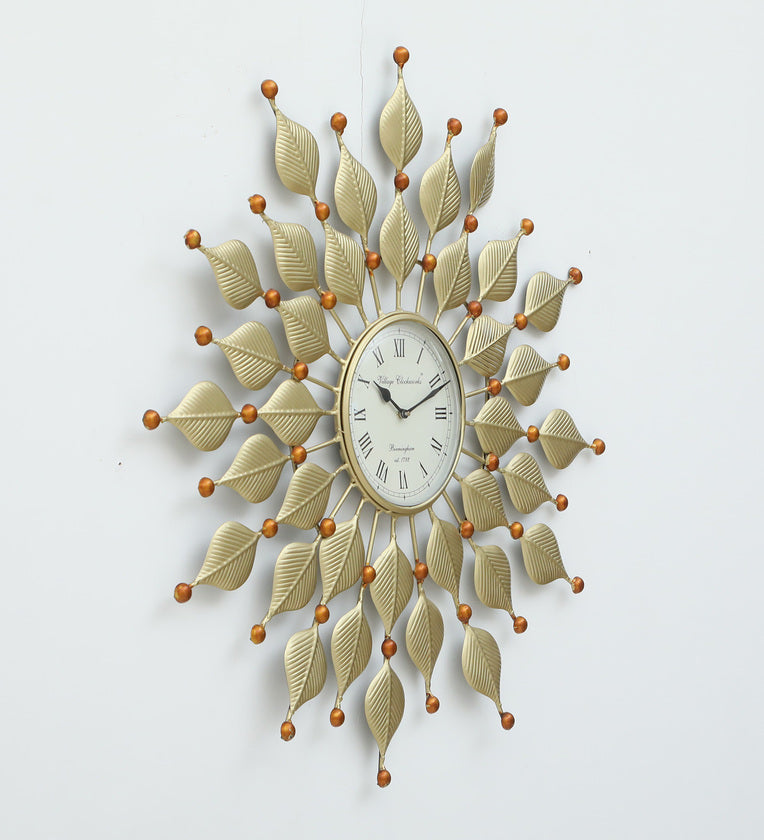 Elegant Golden Leaf Metal Wall Clock – Artistic Home Décor Piece