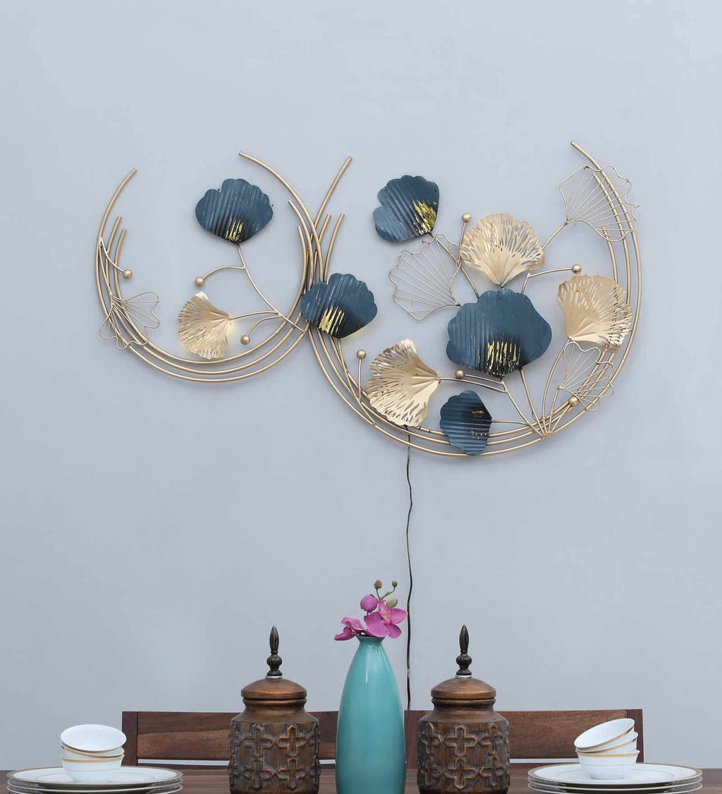 Golden Bloom Dual Circle Metal Wall Art with LED Light