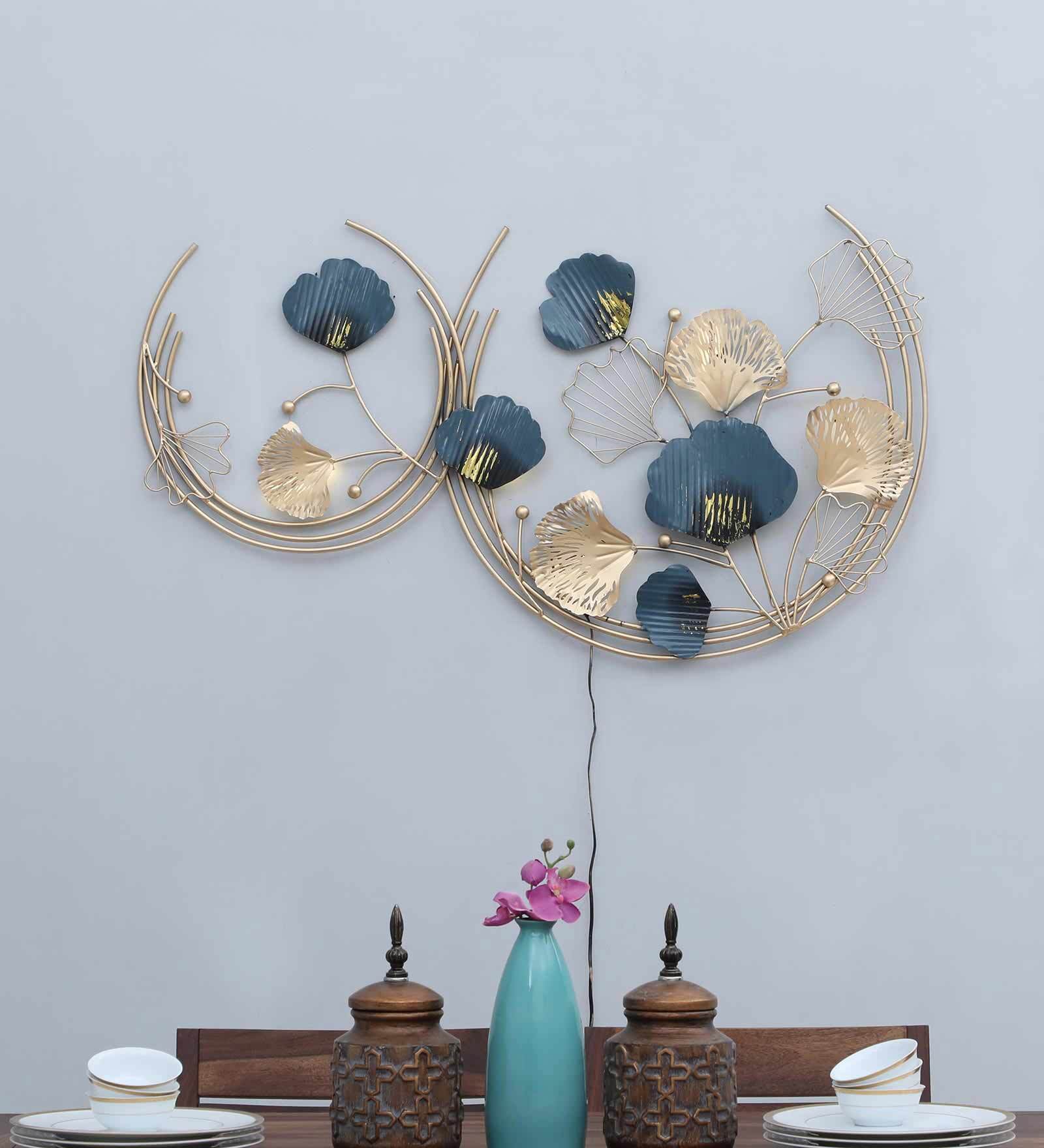 Golden Bloom Dual Circle Metal Wall Art with LED Light