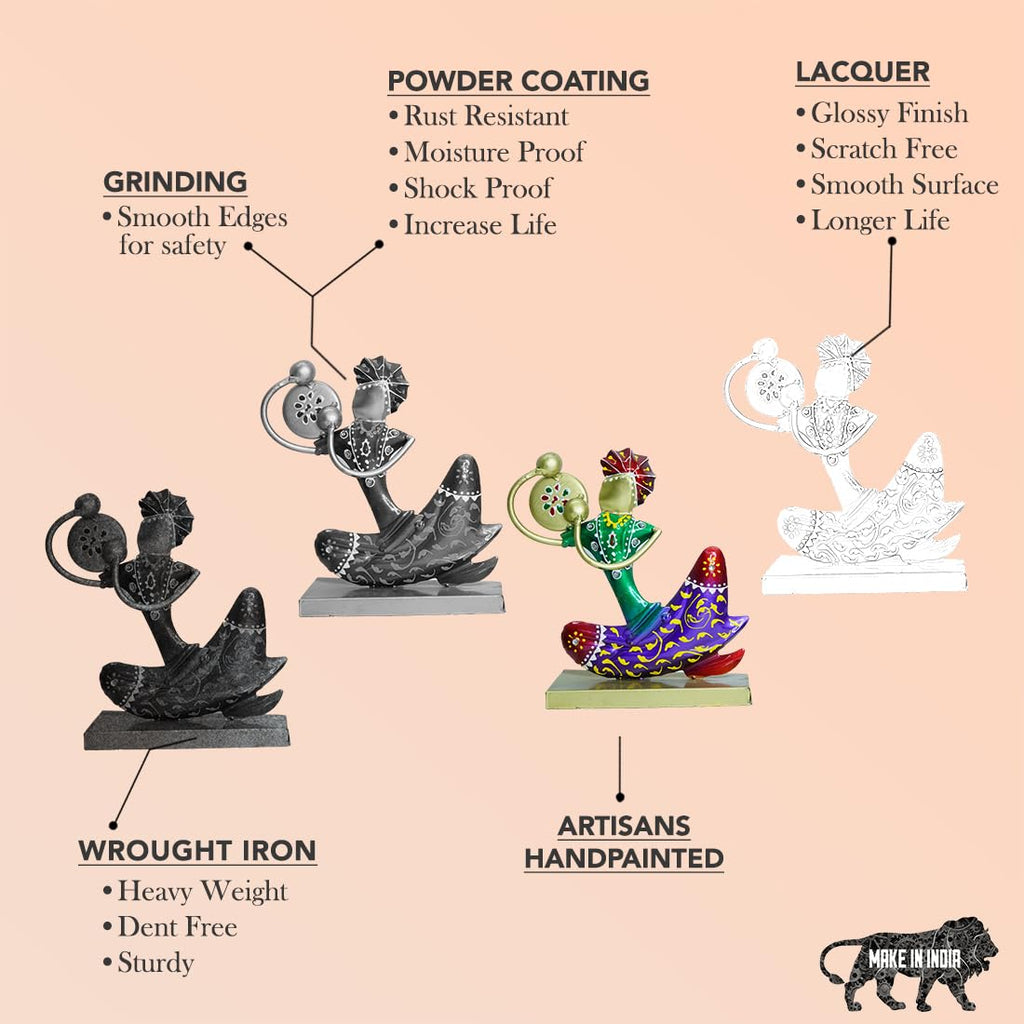 Handcrafted Colorful Tribal Musician Figurine Set – Metal Art Home Decor (Set of 3)